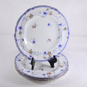 Vintage SET of 4 Royal Crown Derby classic dinner plates, 1921 - 1940 white blue